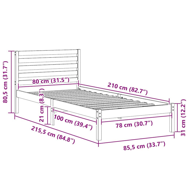 Sengestel med hovedgærde Voks brun 80 x 210 cm Massiv fyrretræ