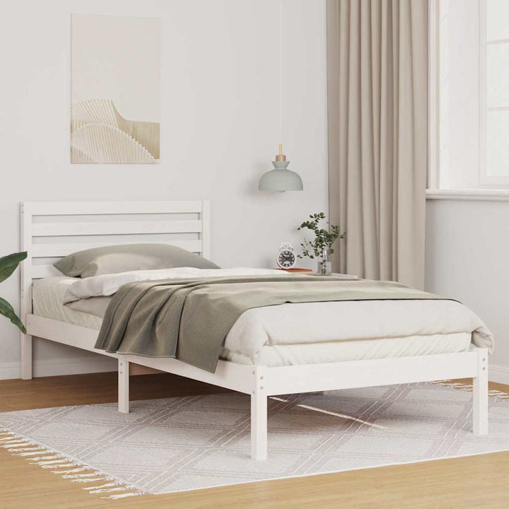 Sengestel med hovedgærde Hvid 90 x 210 cm Massiv fyrretræ