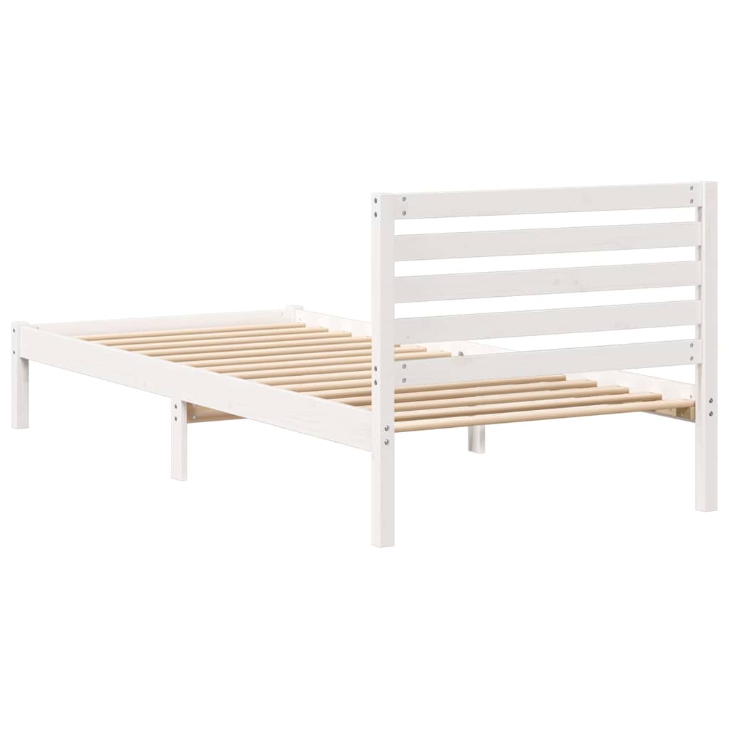 Sengestel med hovedgærde Hvid 90 x 210 cm Massiv fyrretræ