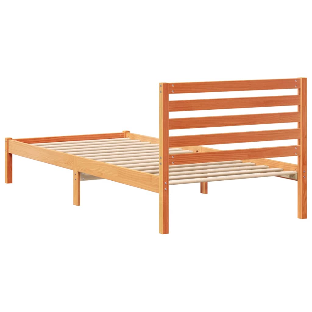 Sengestel med hovedgærde Voks brun 90 x 210 cm Massiv fyrretræ