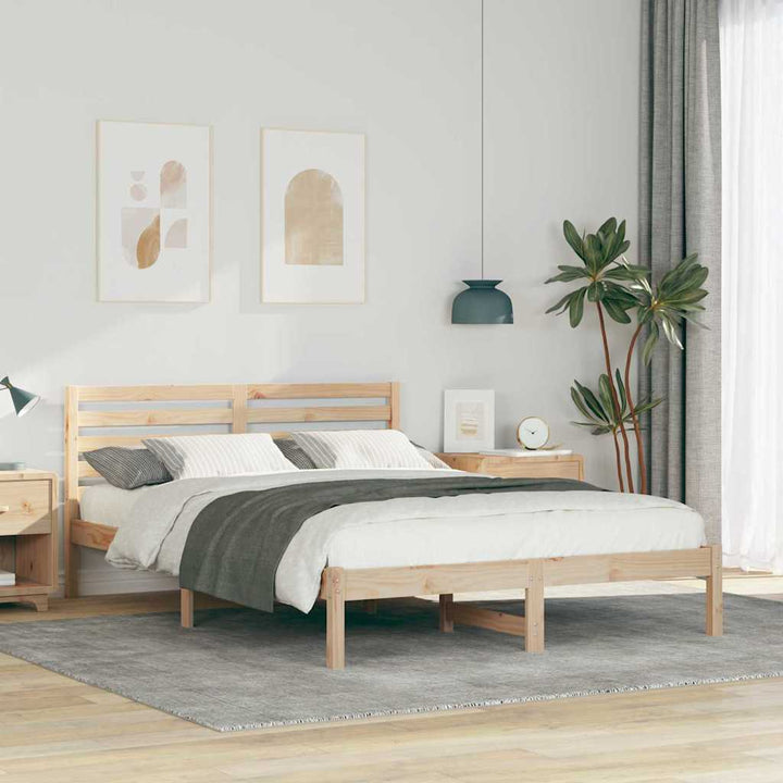 Sengestel med hovedgærde Brun 140 x 210 cm Massiv fyrretræ
