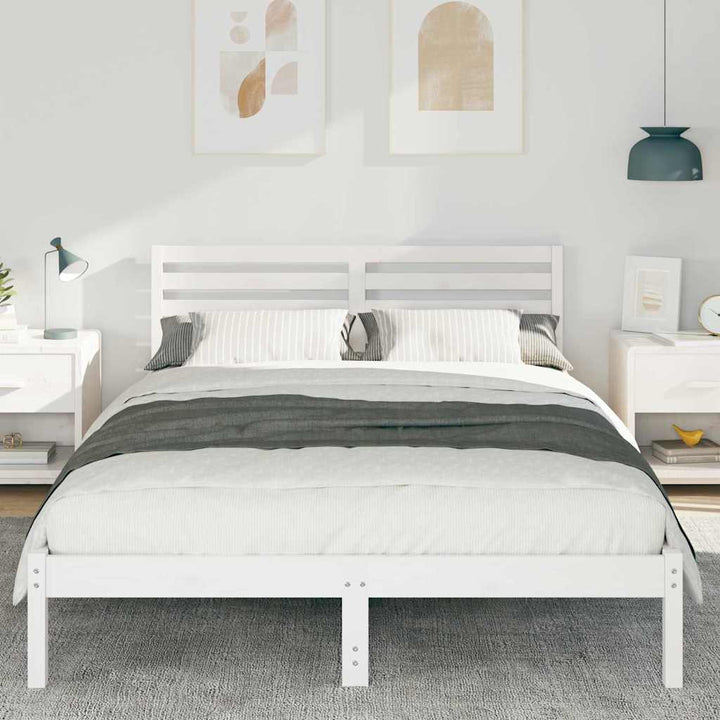 Sengestel med hovedgærde Hvid 140 x 210 cm Massiv fyrretræ