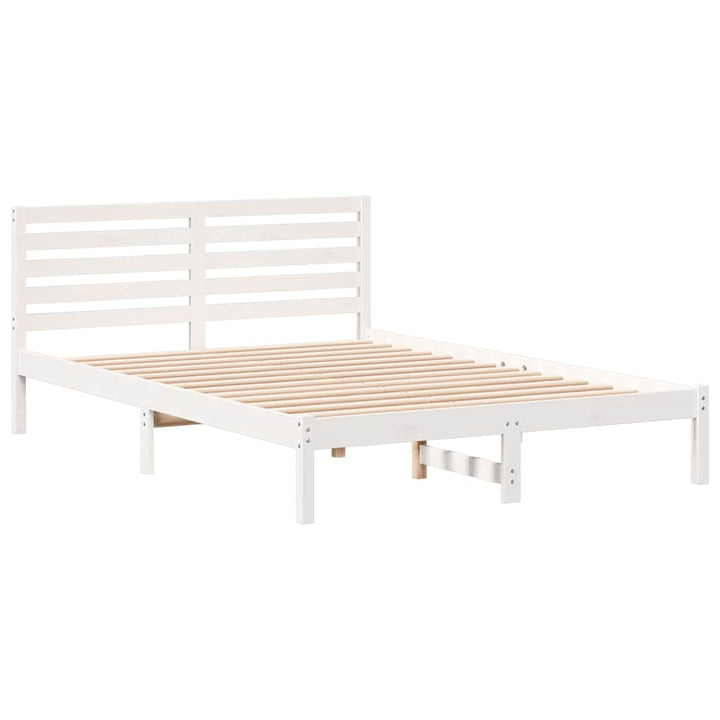 Sengestel med hovedgærde Hvid 140 x 210 cm Massiv fyrretræ