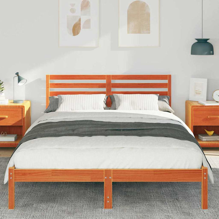 Sengestel med hovedgærde Voks brun 140 x 210 cm Massiv fyrretræ