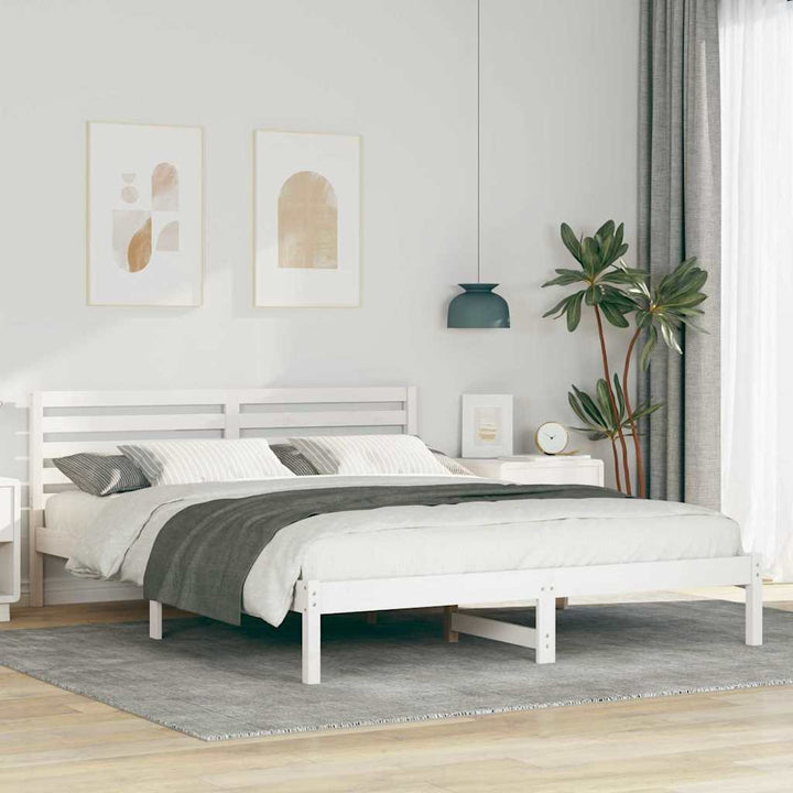 Sengestel med hovedgærde Hvid 160 x 210 cm Massiv fyrretræ