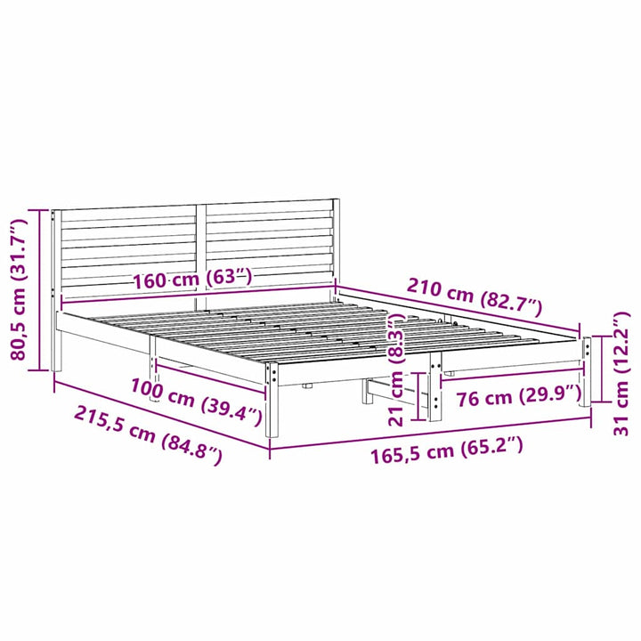 Sengestel med hovedgærde Hvid 160 x 210 cm Massiv fyrretræ