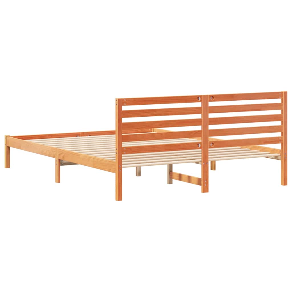 Sengestel med hovedgærde Voks brun 160 x 210 cm Massiv fyrretræ