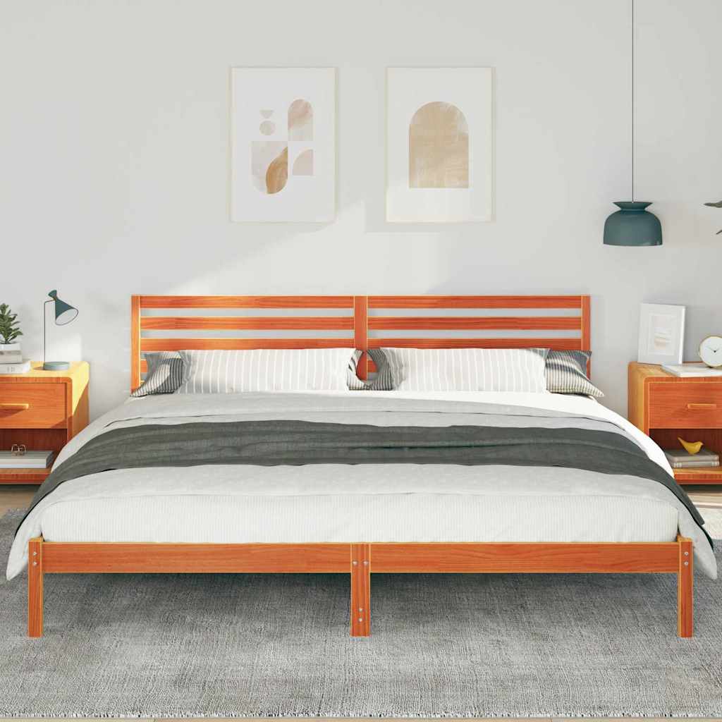 Sengestel med hovedgærde Voks brun 180 x 210 cm Massiv fyrretræ