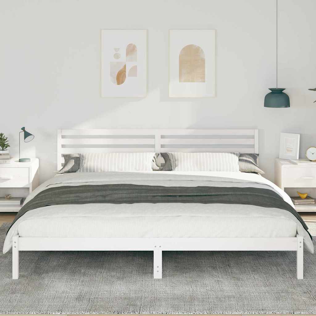 Sengestel med hovedgærde Hvid 200 x 210 cm Massiv fyrretræ