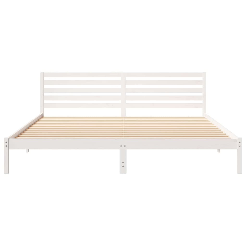 Sengestel med hovedgærde Hvid 200 x 210 cm Massiv fyrretræ