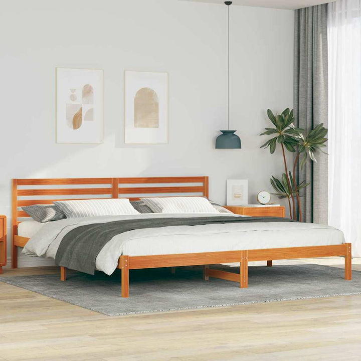 Sengestel med hovedgærde Voks brun 200 x 210 cm Massiv fyrretræ
