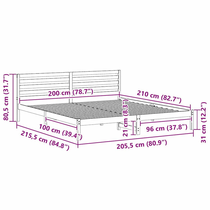 Sengestel med hovedgærde Voks brun 200 x 210 cm Massiv fyrretræ