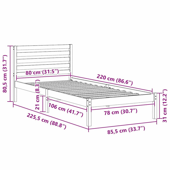 Sengestel med hovedgærde Voks brun 80 x 220 cm Massiv fyrretræ