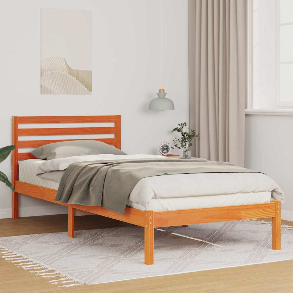 Sengestel med hovedgærde Voks brun 90 x 220 cm Massiv fyrretræ