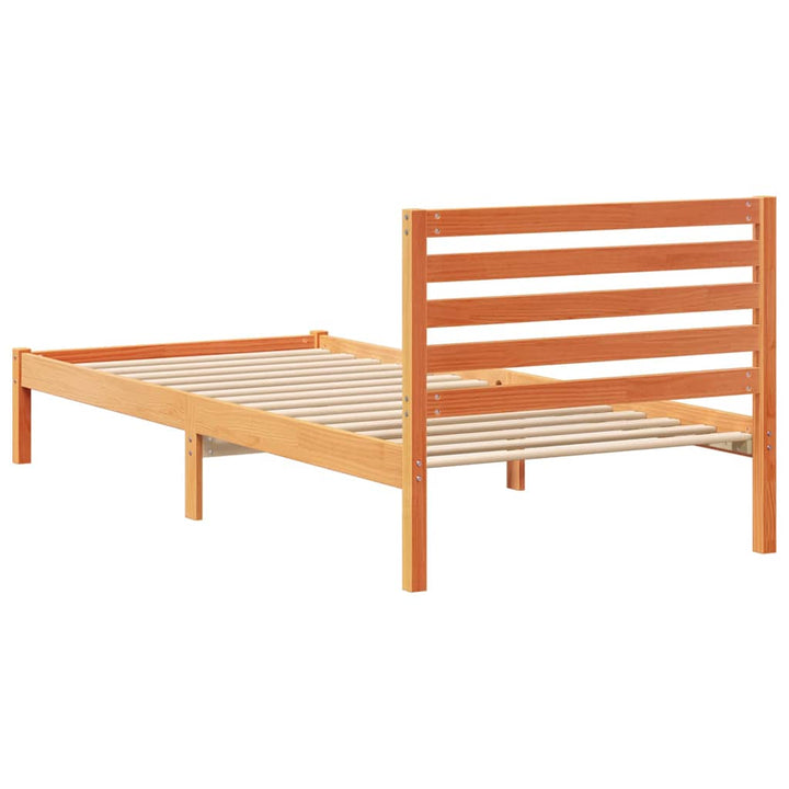 Sengestel med hovedgærde Voks brun 90 x 220 cm Massiv fyrretræ