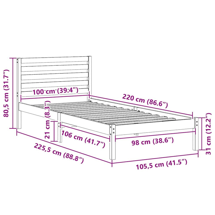 Sengestel med hovedgærde Brun 100 x 220 cm Massiv fyrretræ