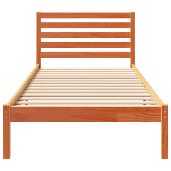 Sengestel med hovedgærde Voks brun 100 x 220 cm Massiv fyrretræ