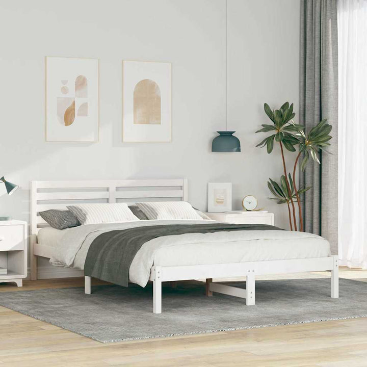 Sengestel med hovedgærde Hvid 140 x 220 cm Massiv fyrretræ
