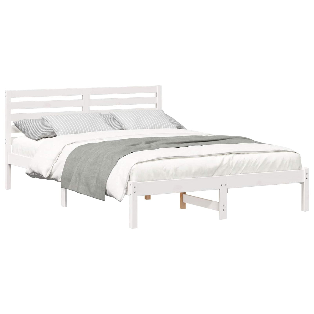 Sengestel med hovedgærde Hvid 140 x 220 cm Massiv fyrretræ