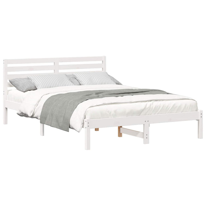 Sengestel med hovedgærde Hvid 140 x 220 cm Massiv fyrretræ