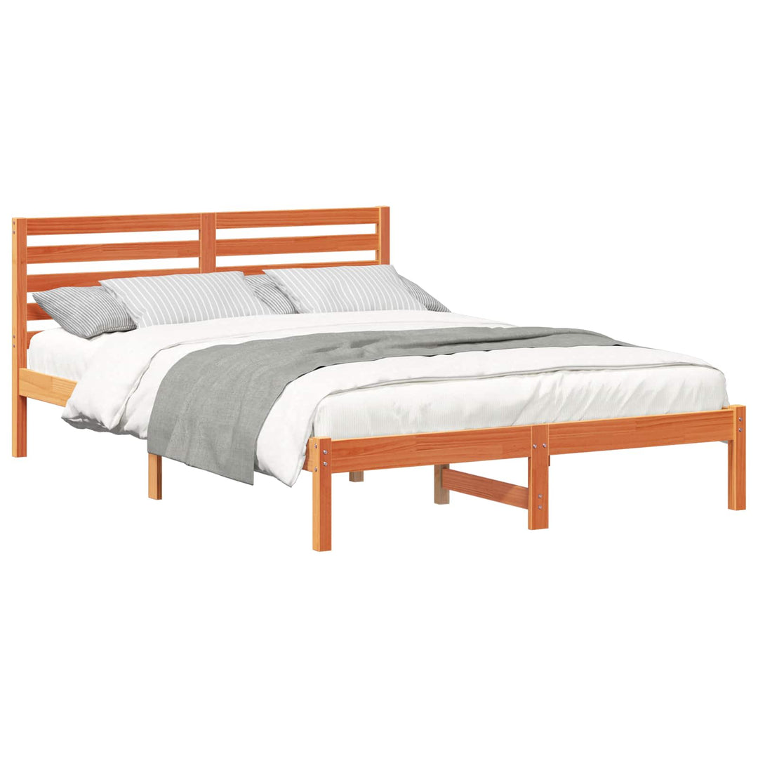 Sengestel med hovedgærde Voks brun 140 x 220 cm Massiv fyrretræ