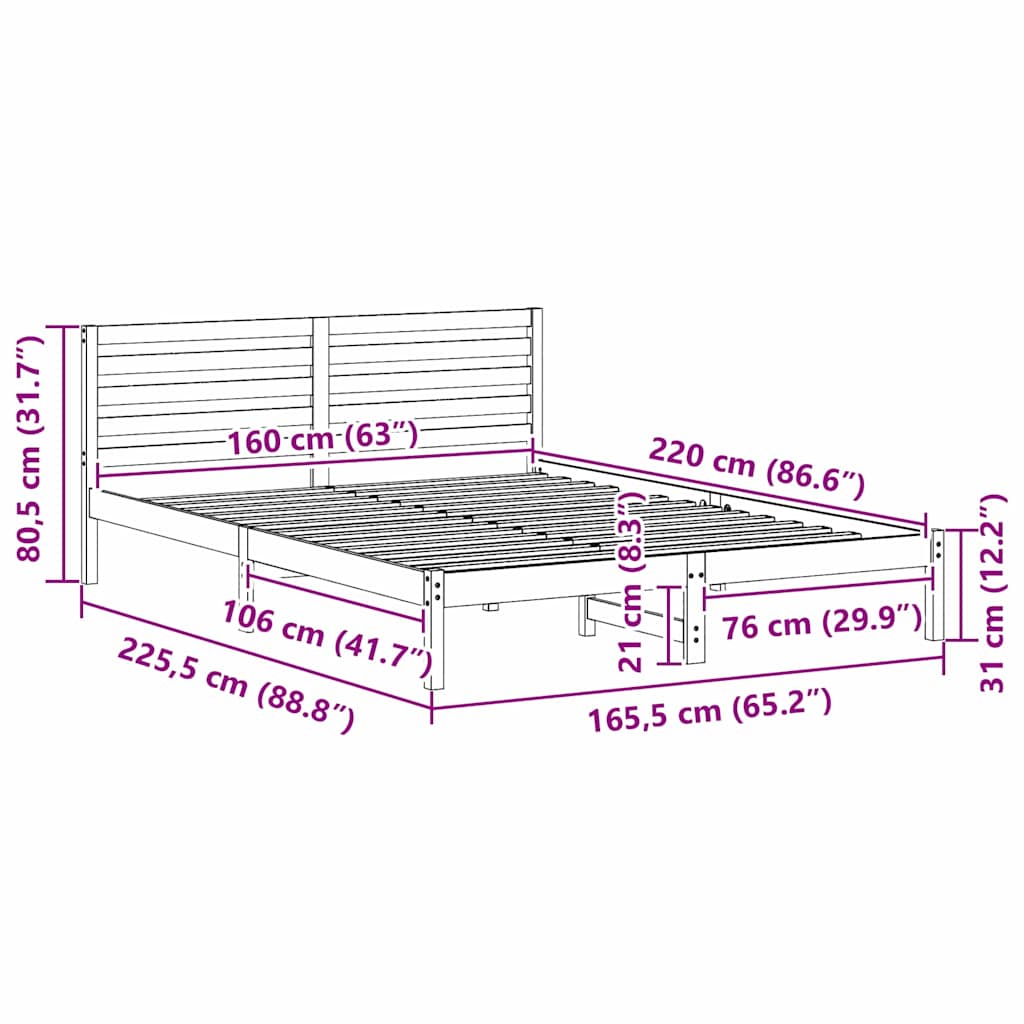 Sengestel med hovedgærde Brun 160 x 220 cm Massiv fyrretræ