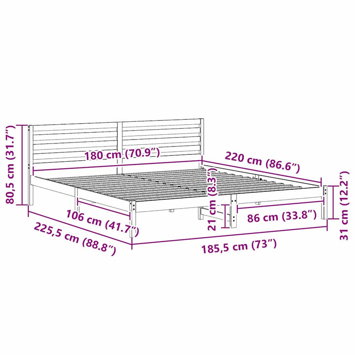 Sengestel med hovedgærde Brun 180 x 220 cm Massiv fyrretræ