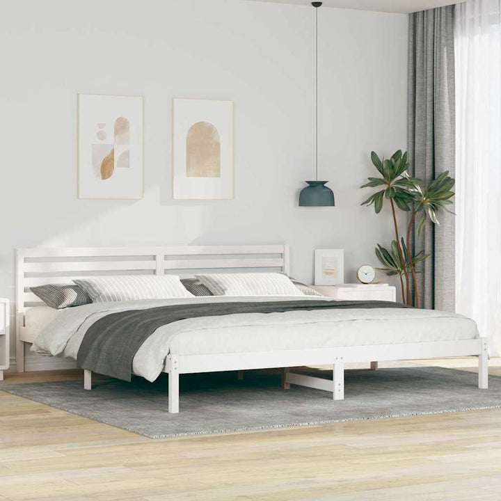 Sengestel med hovedgærde Hvid 180 x 220 cm Massiv fyrretræ