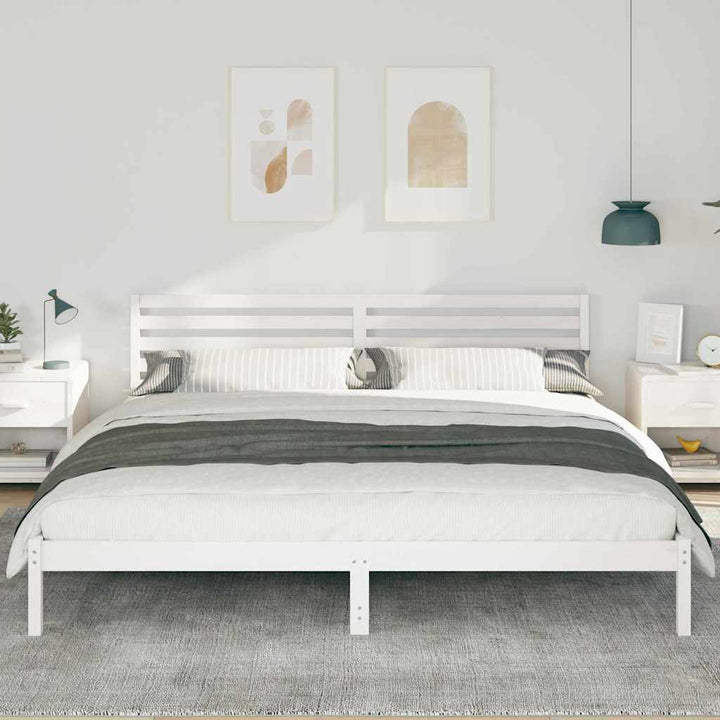 Sengestel med hovedgærde Hvid 180 x 220 cm Massiv fyrretræ