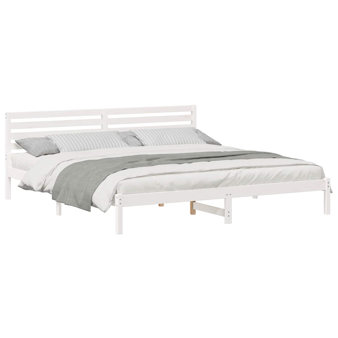 Sengestel med hovedgærde Hvid 200 x 220 cm Massiv fyrretræ