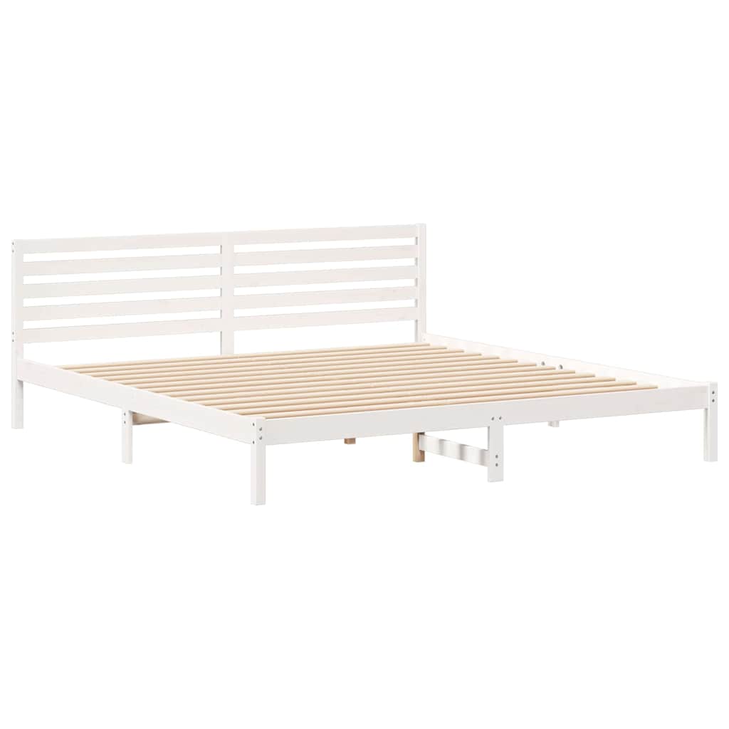Sengestel med hovedgærde Hvid 200 x 220 cm Massiv fyrretræ