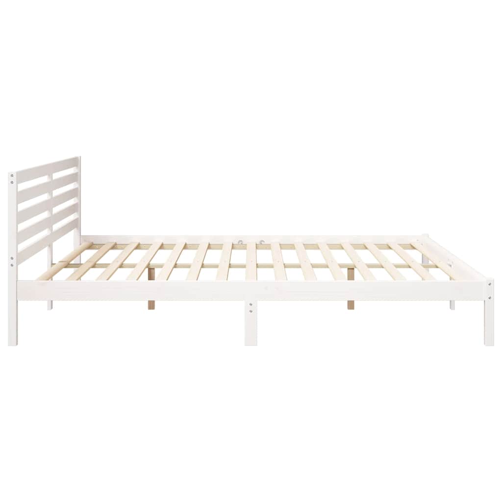 Sengestel med hovedgærde Hvid 200 x 220 cm Massiv fyrretræ