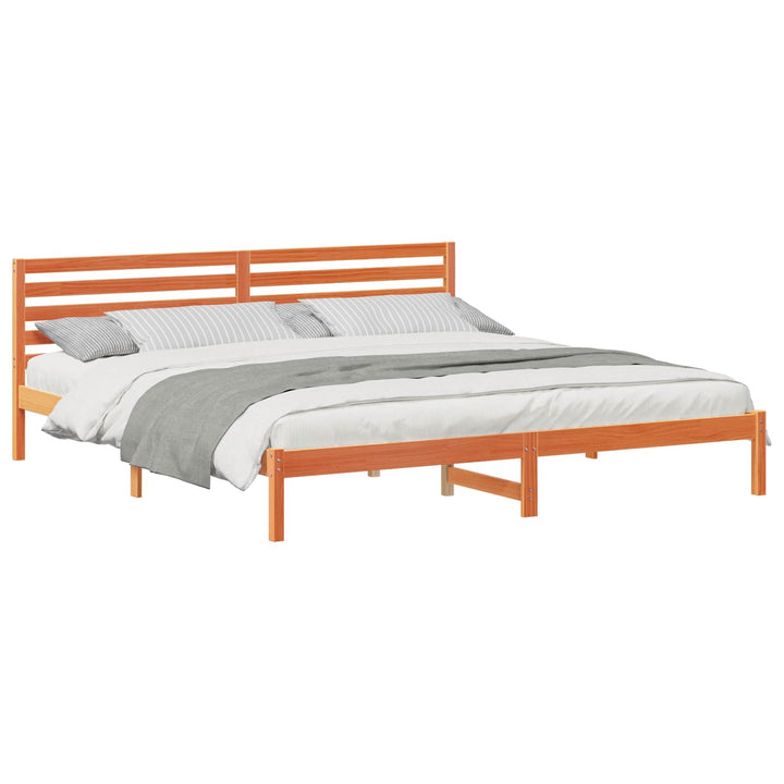 Sengestel med hovedgærde Voks brun 200 x 220 cm Massiv fyrretræ