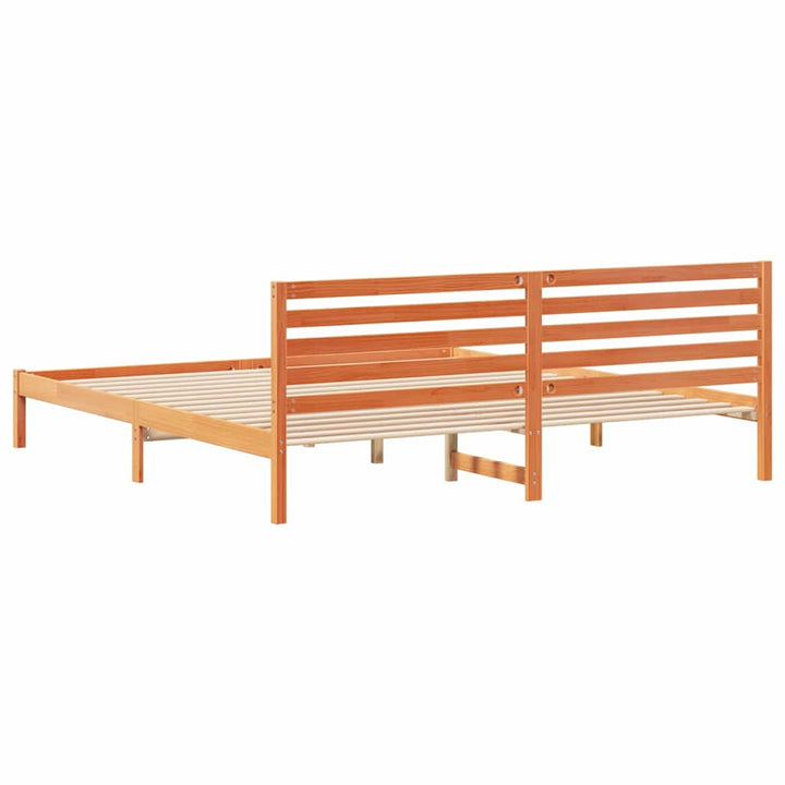 Sengestel med hovedgærde Voks brun 200 x 220 cm Massiv fyrretræ