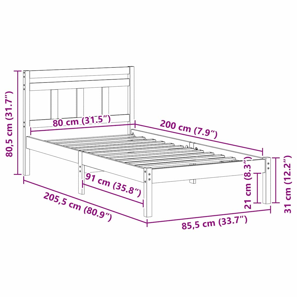 Sengestel Brun 80 x 200 cm Massiv fyrretræ