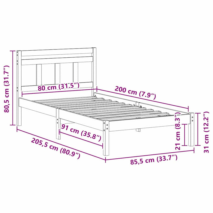 Sengestel Brun 80 x 200 cm Massiv fyrretræ