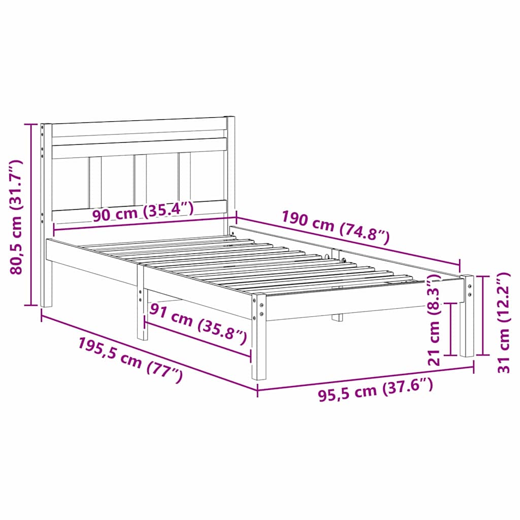 Sengestel Brun 90 x 190 cm Massiv fyrretræ