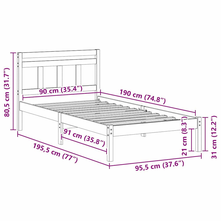 Sengestel Brun 90 x 190 cm Massiv fyrretræ