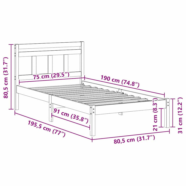 Sengestel Brun 75 x 190 cm Massiv fyrretræ