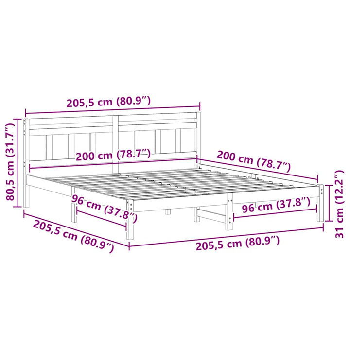 Sengestel Hvid 200 x 200 cm Massiv fyrretræ