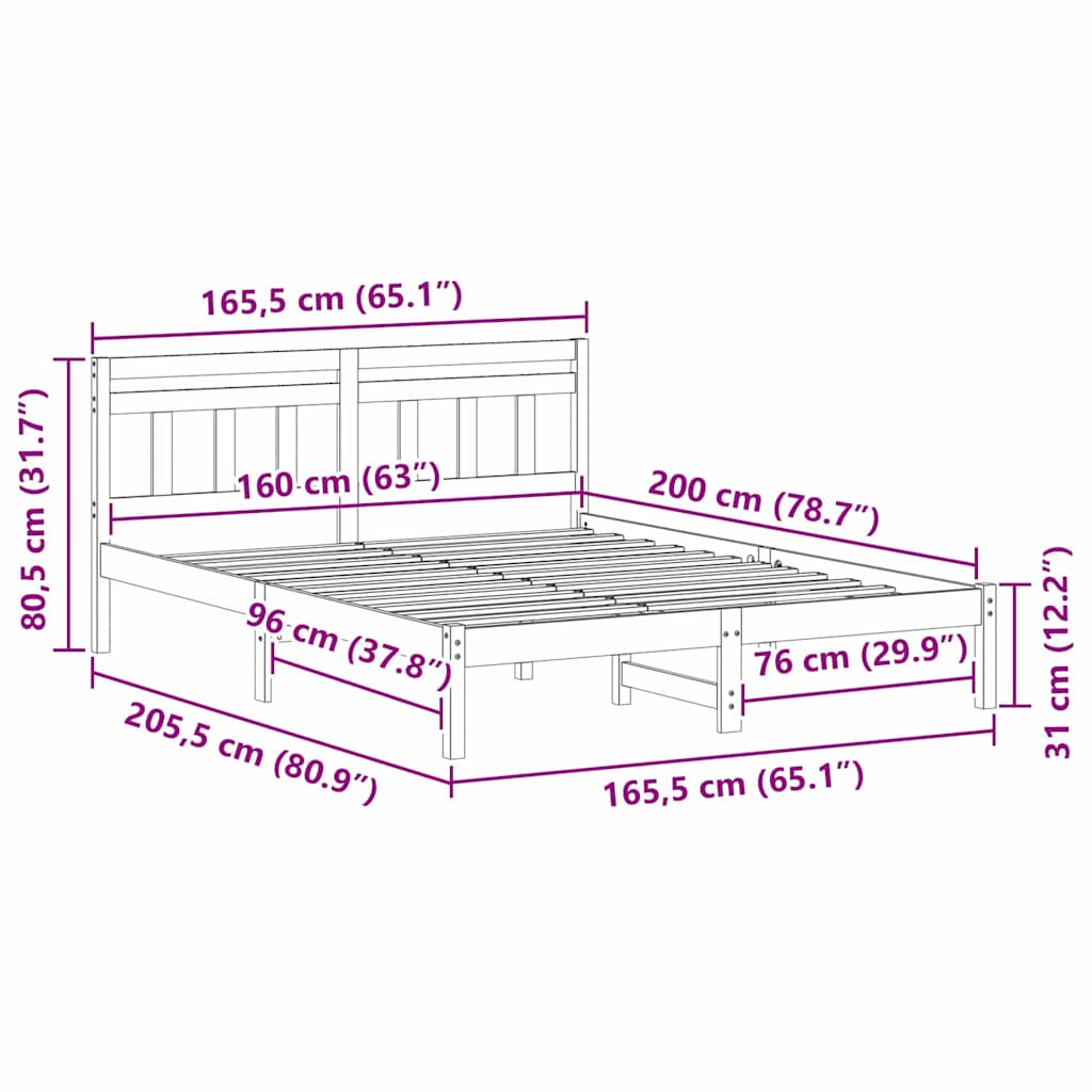 Sengestel Hvid 160 x 200 cm Massiv fyrretræ