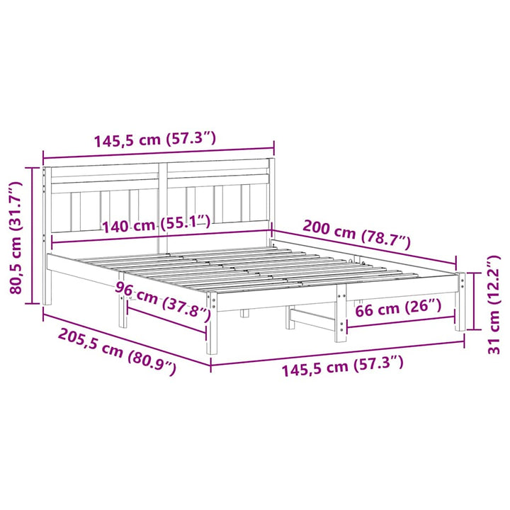 Sengestel Brun 140 x 200 cm Massiv fyrretræ