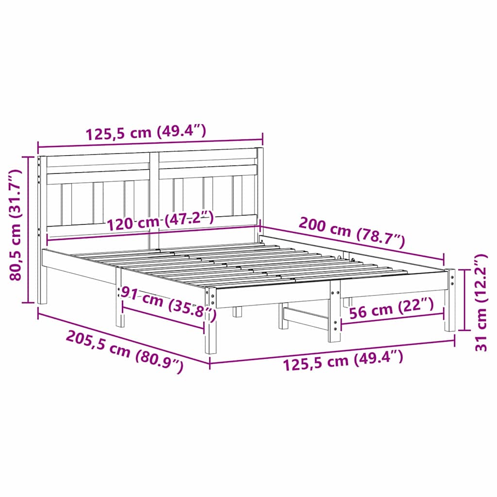 Sengestel Hvid 120 x 200 cm Massiv fyrretræ