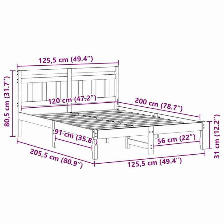 Sengestel Brun 120 x 200 cm Massiv fyrretræ