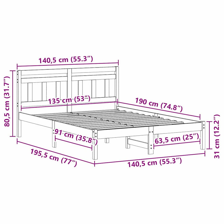 Sengestel Hvid 135 x 190 cm Massiv fyrretræ