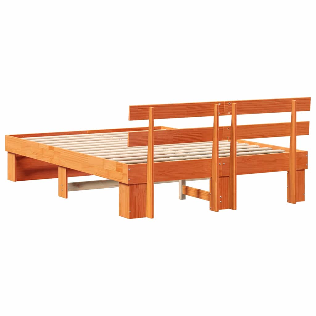 Sengestel med hovedgærde Voks brun 160 x 200 cm Massiv fyrretræ
