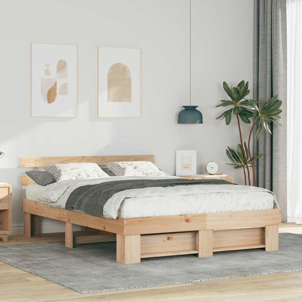 Sengestel med hovedgærde Brun 150 x 200 cm Massiv fyrretræ