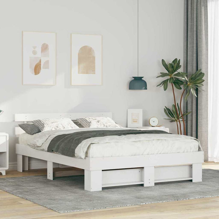 Sengestel med hovedgærde Hvid 150 x 200 cm Massiv fyrretræ
