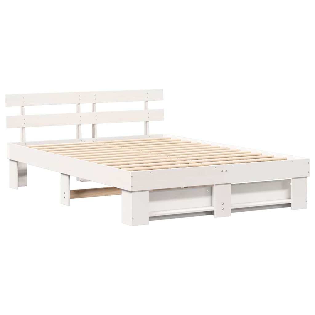 Sengestel med hovedgærde Hvid 150 x 200 cm Massiv fyrretræ
