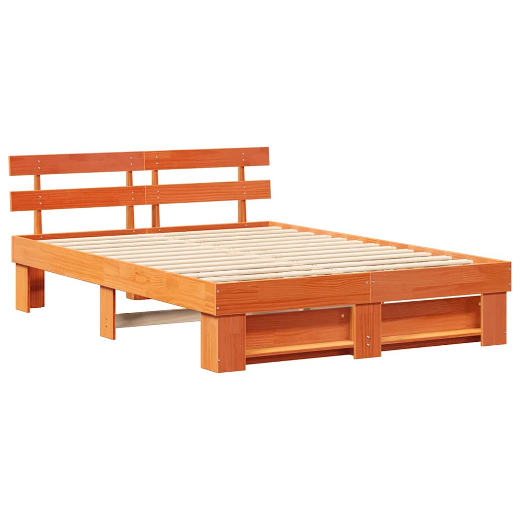 Sengestel med hovedgærde Voks brun 150 x 200 cm Massiv fyrretræ